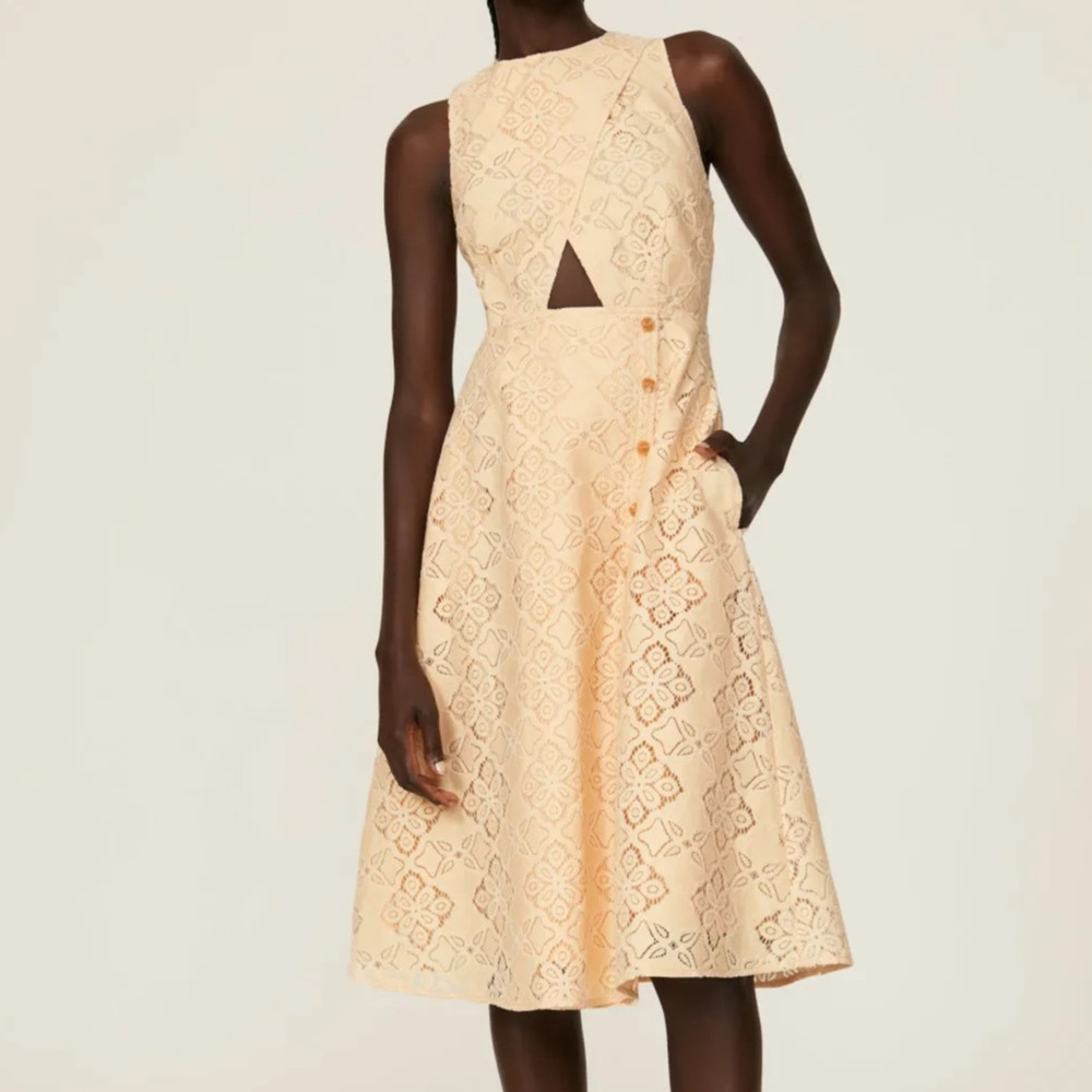 Pamela Love Antique Lace Dress w Pockets Small Cream Cotton Cutout Wedding Event